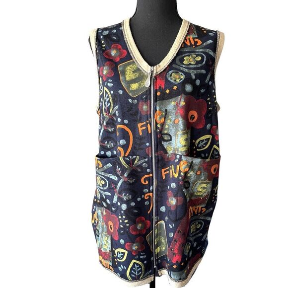 ZOE by Michael Phillips Vest Full Zip Pockets Arts Graphics Women’s M New - Picture 2 of 11